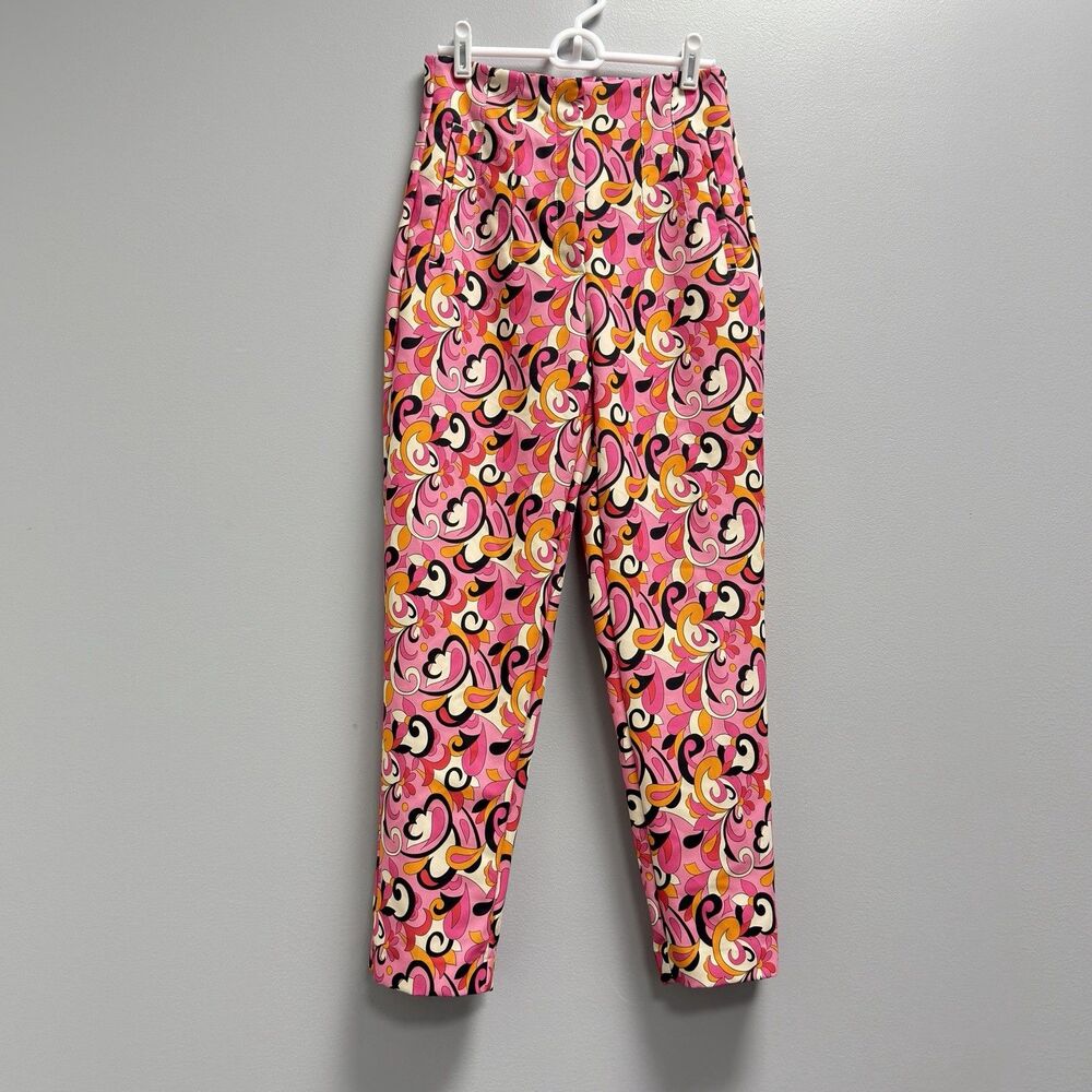 Zara High Waisted Pink Paisley Pants Size Small